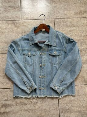Light Wash Denim Jacket with Raw Hem